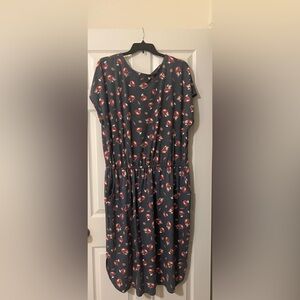LuLaRoe Isla Cross Back Dress in Deep Navy and Crimson Floral